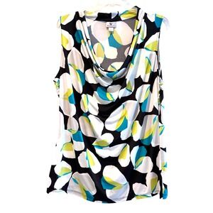 Worthington Women's XL Sleeveless Cowl Neck Top‎ Blouse Black White Teal